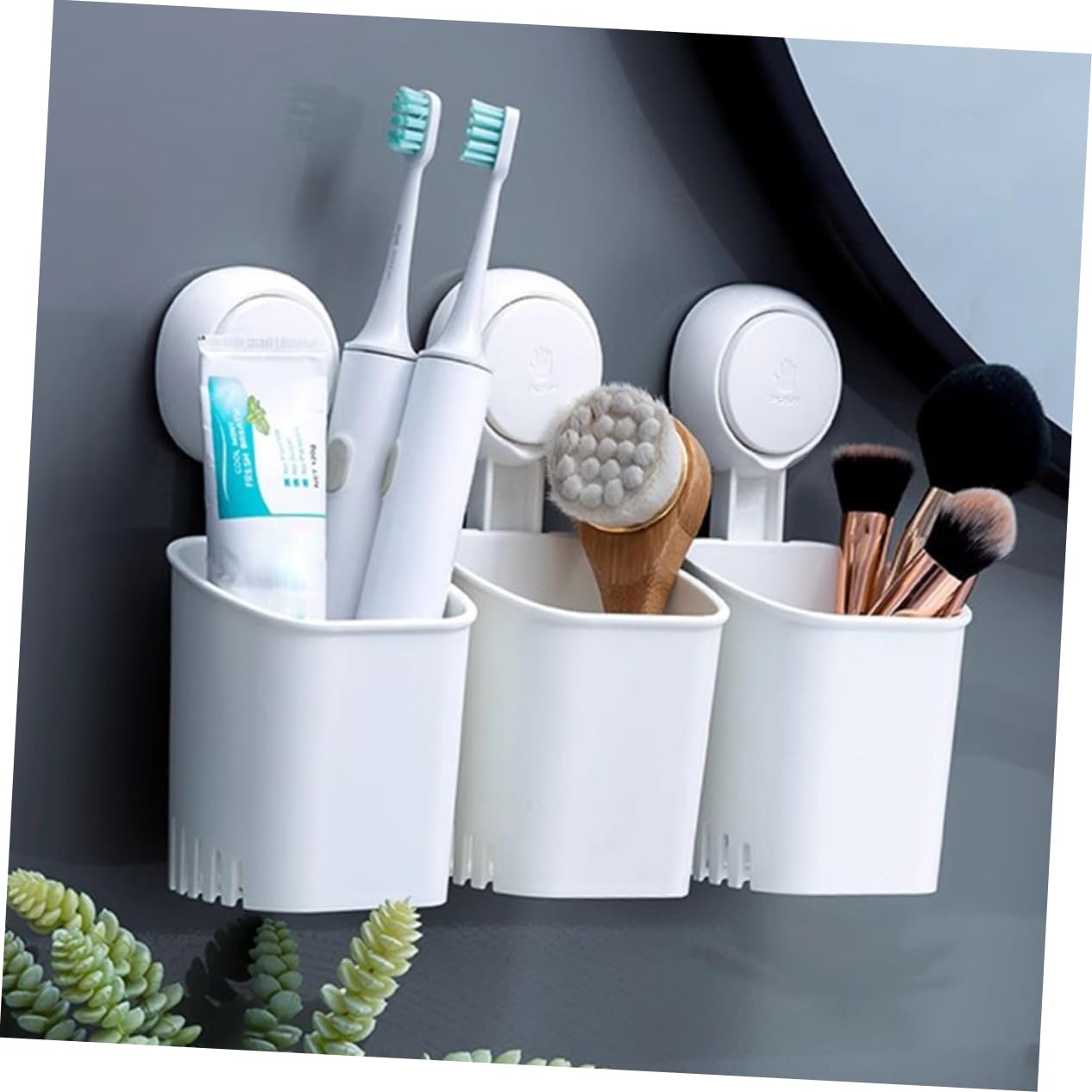 2 Piezas Soporte de Cepillos de Dientes con Ventosa Fuerte para Pared Organizador de Cepillos Manuales y Eléctricos Porta Pasta y Maquinillas Caja de Almacenaje Multiusos para Baño
