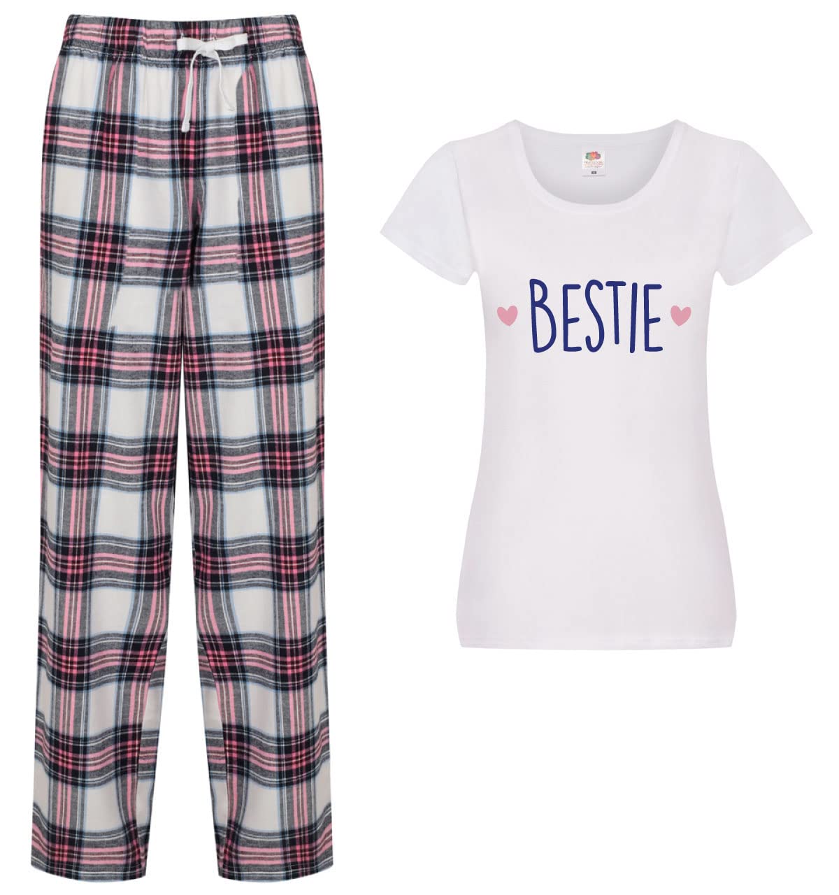 60 Second Makeover Women's Pink Limited Bestie Pyjamas For Pjs Tartan Trouser Bottoms Pyjamas Set Friend Gifts For Pajamas - Medium