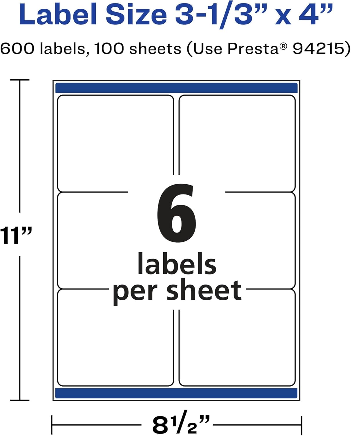 Avery Matte White Removable Rectangle Labels, Sure Feed Technology, 3-1/3" x 4", 600 Removable Labels, Laser/Inkjet Printable