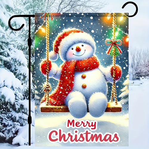 Image of BlissYard Christmas Garden Flag 12x18 Inch Snowman Ornament Yard Decor | Double sided polyester, christmas snowman ornament design, snowman decor for holiday porch and yard