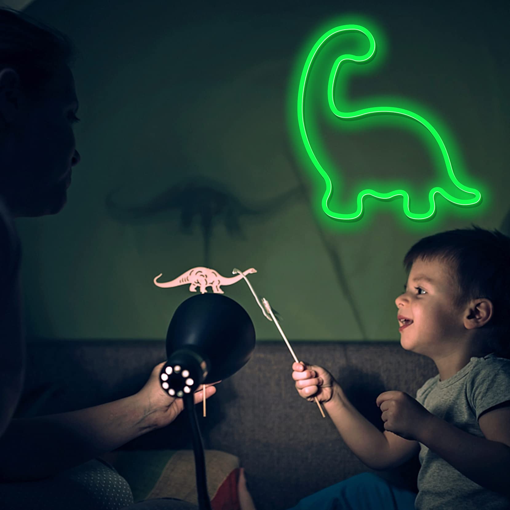 Carino Dinosauro a LED Neon Luce per Bambini Regali di Dinosauro Neon segni alimentati per Bambini per Bambini Decorazioni da Parete,Verde