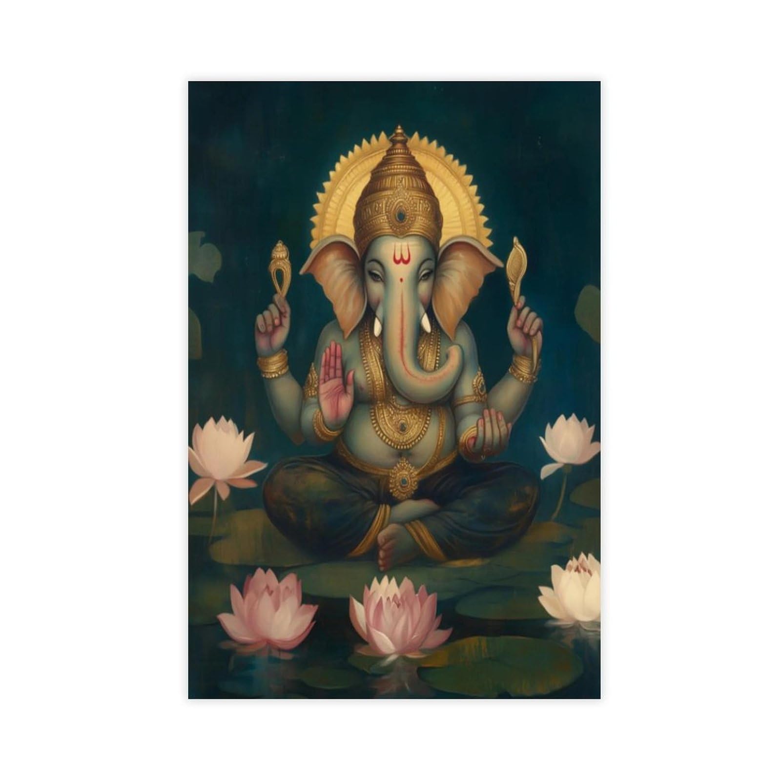 Wjwart Ganesha Indian Elephant God Quality Matte Print Canvas Poster Bedroom Decor Landscape Decor Gift 24X36inch(60X90cm)