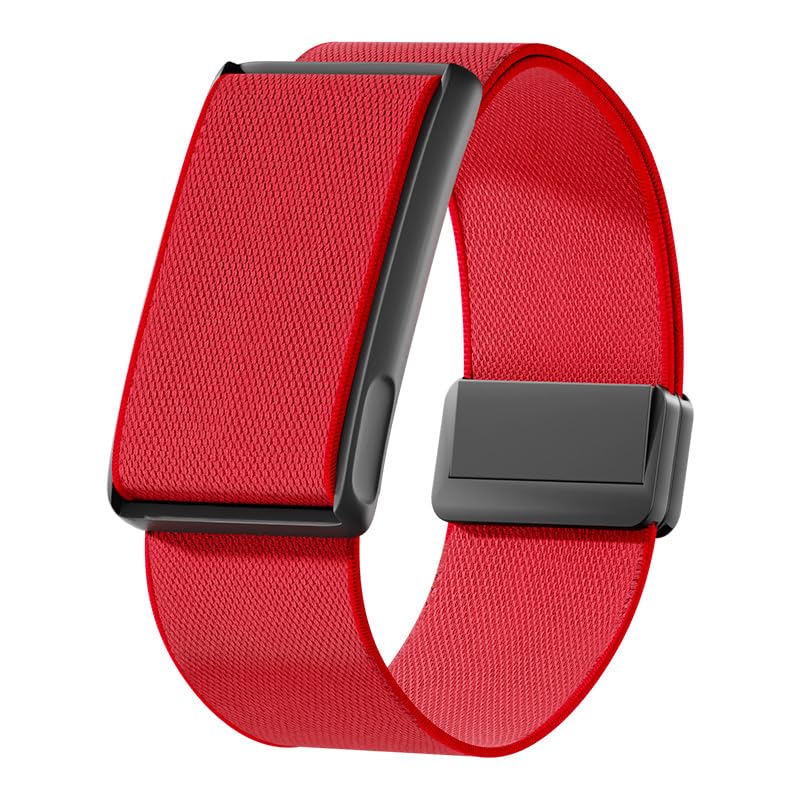 VeveXiao Stretchy Nylon Loop Strap Compatible With Amazfit Helio Strap, Breathable Sports Strap Sweat Absorption Band with Metal Frame Connector for Men Women-No Tracker (red)