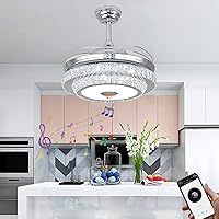 Vista 8 de Ventiladores de techo de cristal de 42 pulgadas con luces y altavoz Bluetooth, ventilador de techo retráctil con control remoto, lámpara LED