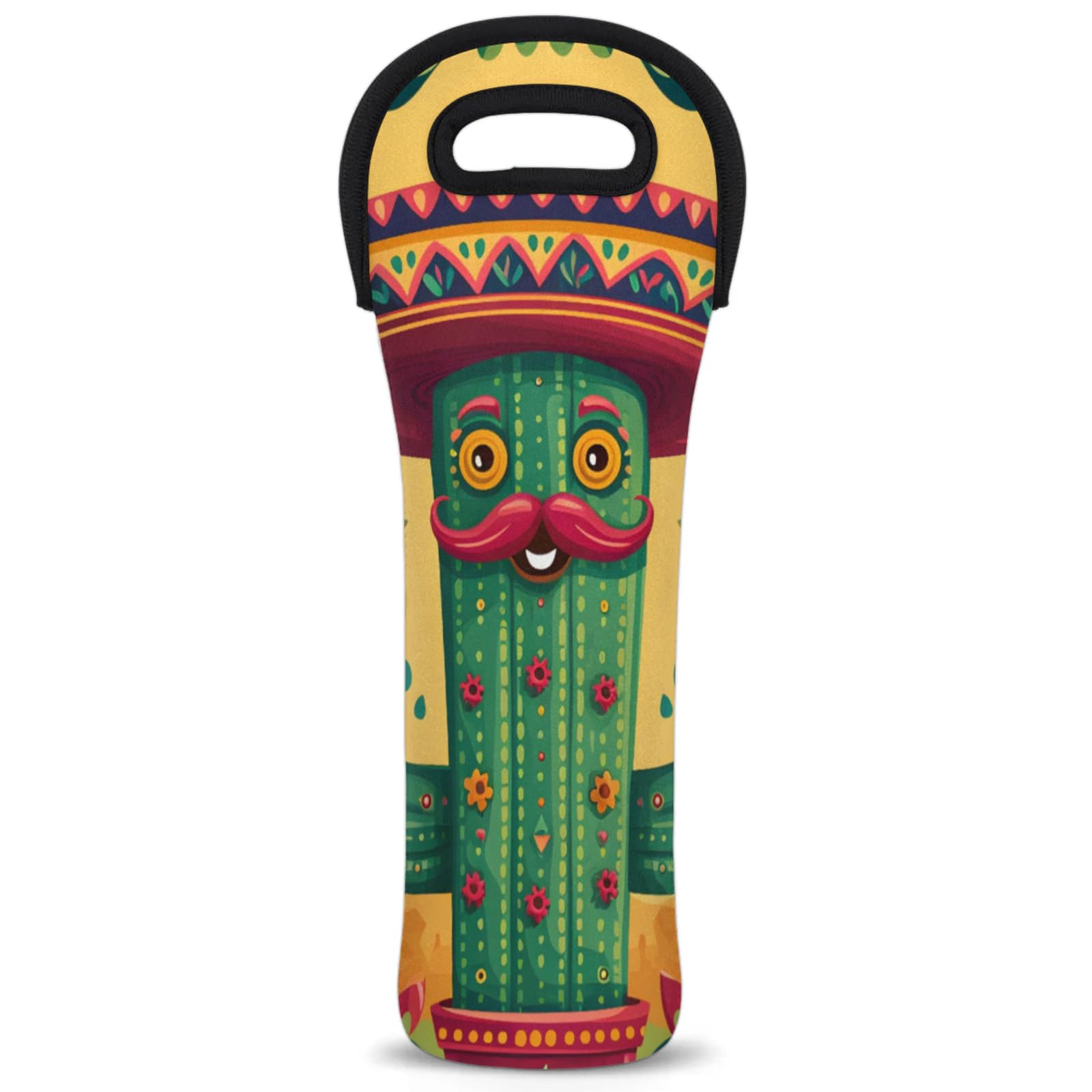 Neoprene Wine Tote Carrier Bag for Wine,Water, Champagne, Beer, Baby Bottles 15.6 x 5.1 Inches, Protective Wine Bag,Plants Cacti