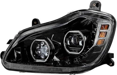 Miniatura 2 de United Pacific 35743 Conjunto de faros delanteros, LED, LH, carcasa negra, haz altobajo, con señal ámbar de 9 LED (ecuencial), 100 LED DRL blanco,