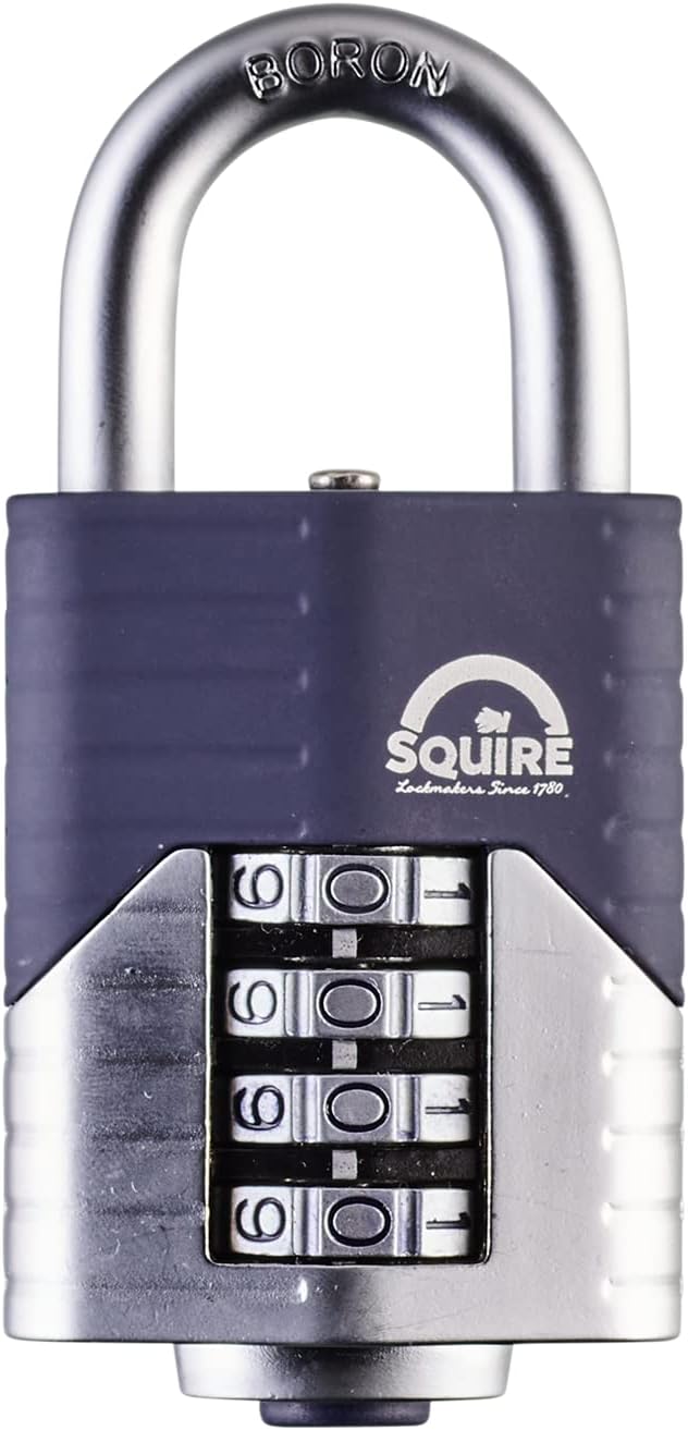 Squire Heavy Duty Padlock (Vulcan Combi 50) - Toughest Open Shackle - 4 Wheel Vulcan Padlock - Steel Cast Alloy for Corrosion Resistance - Weatherproof Lock for Home, School & Shed (Blue, 50 mm)