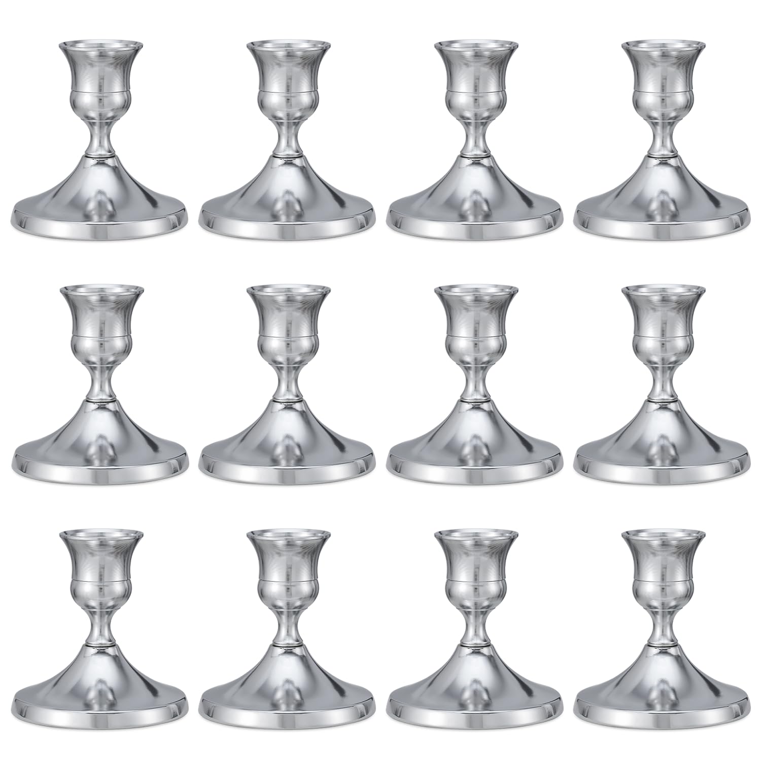 Photo 1 of 12 Pcs Silver Candle Holders, Silver Candlestick Holders Set for Table Centerpiece, Vintage Taper Candle Stand, Home Decor, Weddings, Festival and Dining Parties (Sliver)