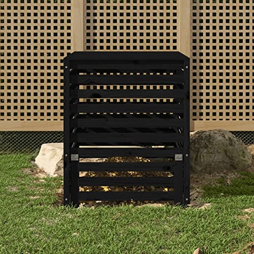 Cinyiqo Compostador de Madera Maciza de Pino Negro 82,5x82,5x99,5 cm, Compostadora Organica Jardin, Vermicompostador, Composteras Huerto, Compostera Domestica
