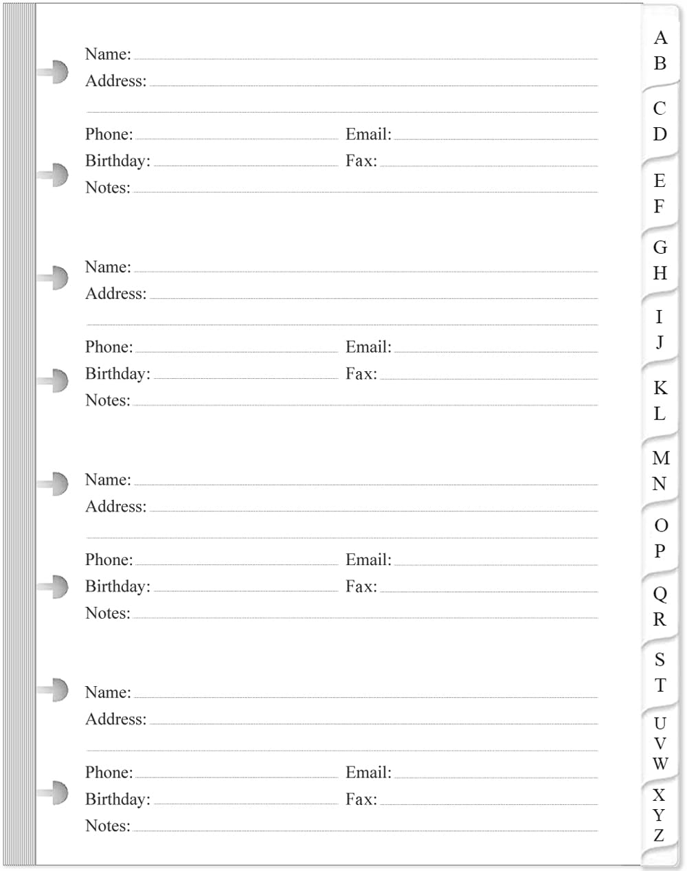 Yaridar A5 TUL Discbound Address Book Refills - 8-Disc A-Z Telephone Address Notebook Refill Paper with Alphabetical Tabs, 120gsm White Paper, 5.8" x 8.3"