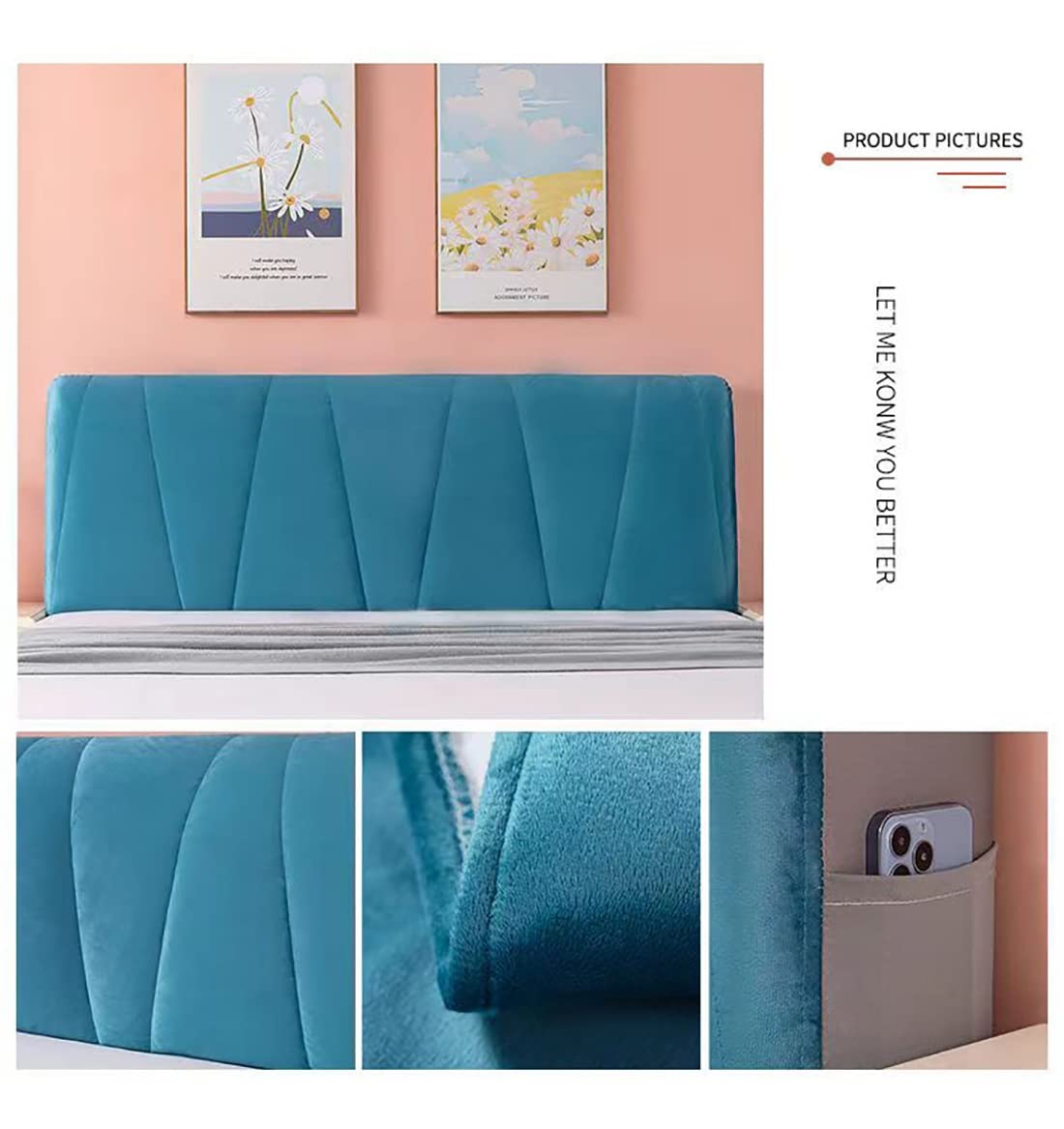 Copri Testata Letto Matrimoniale Copertura per Testiera per Matrimoniale/Singolo Premium Elastica Copritestata Letto Velluto Fodera Protezione Anti-Collisione Cuscino (Color : Blue, Size : 150x75cm