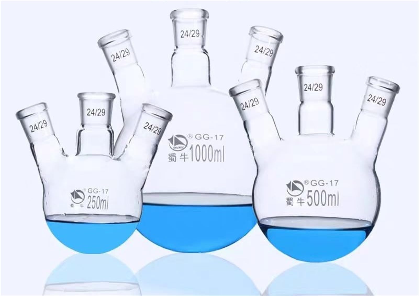 matraz de fondo redondo， Matraz de destilación de tres plazas de 50 ml a 2000 ml, boca biselada y recta, cristalería de laboratorio(1000ml 29x24x2)