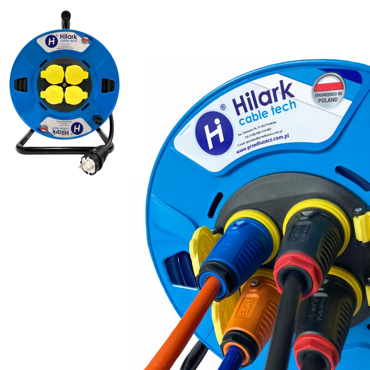 Hilark Cable Tech Enrouleur Cable Electrique H05RR-F 3x2,5 mm2 15m rallonge électrique avec Bloc Prises Professionnelle