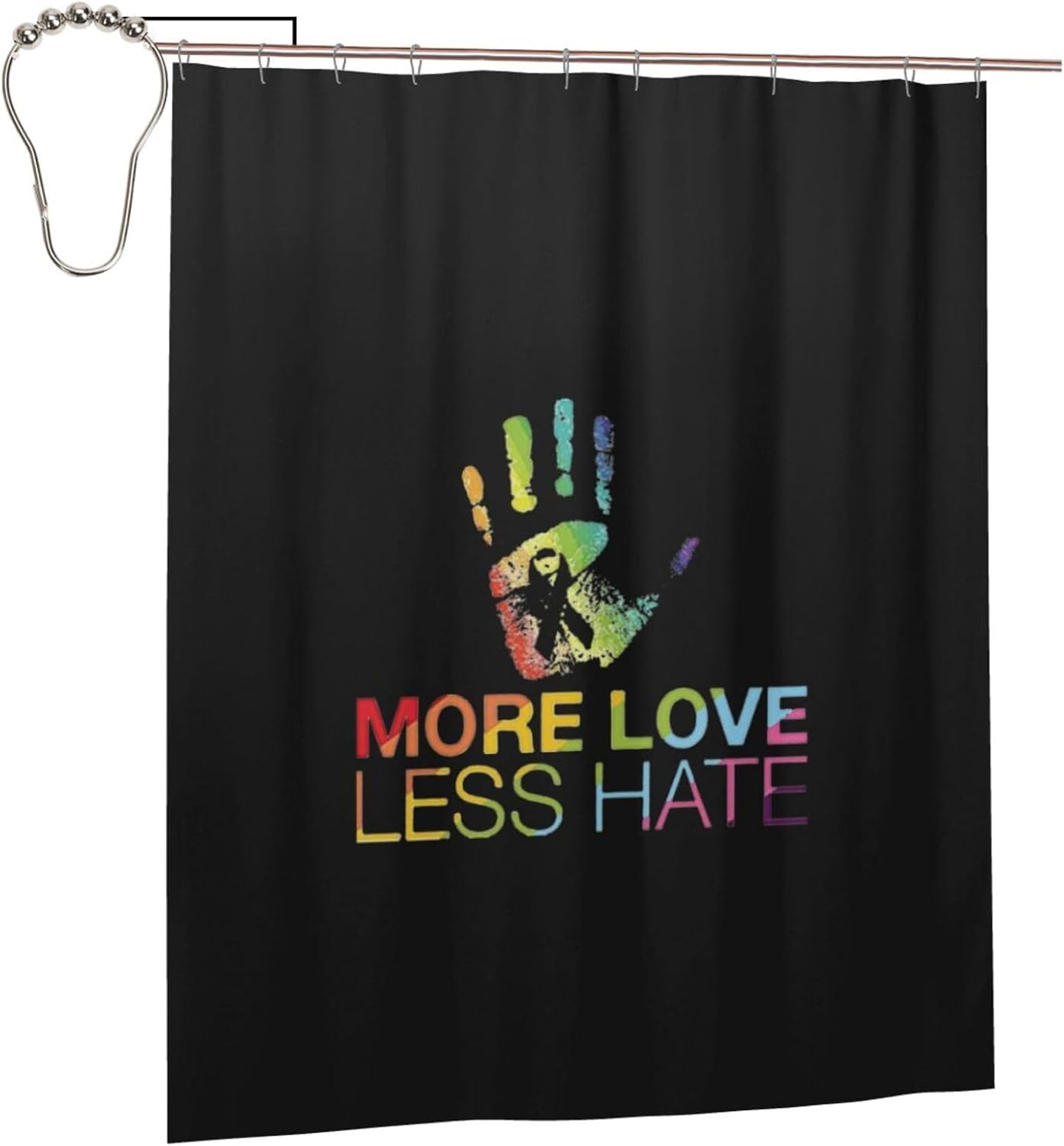 Fpandawang More Love Less Hate Gay Pride Bathroom Fabric Shower Curtain with 12 Buckles and Hooks, Washable, Waterproof, 60x72 Inches