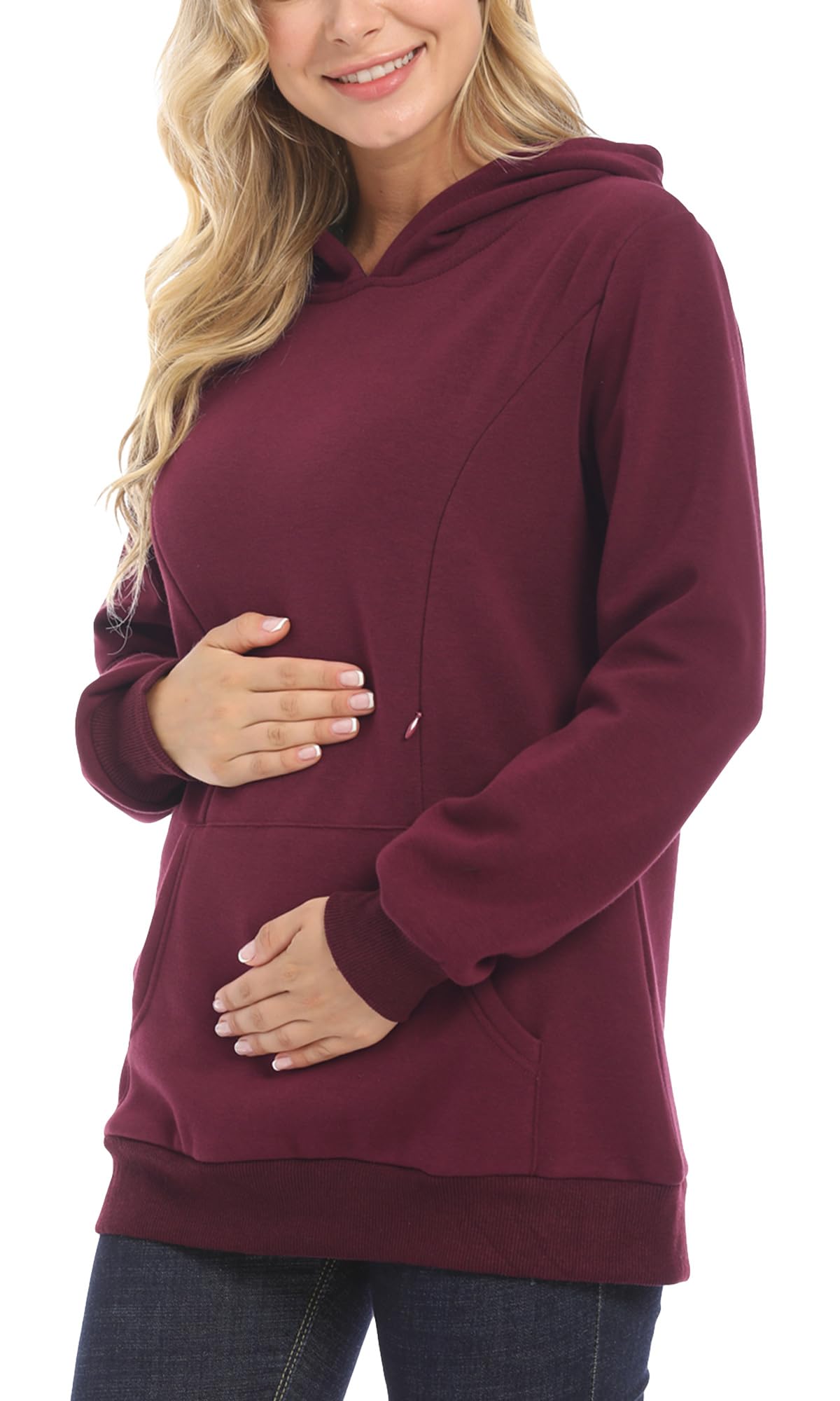 FEOYA Damen Umstandstop Winter Mit Reißverschluss Stillshirts Mode Fleece Nursing Hoodie Dick Gefüttert Stilloberteil Soild Langarm Umstandskleid Stillen Schwanger Umstandsbluse XS-2XL