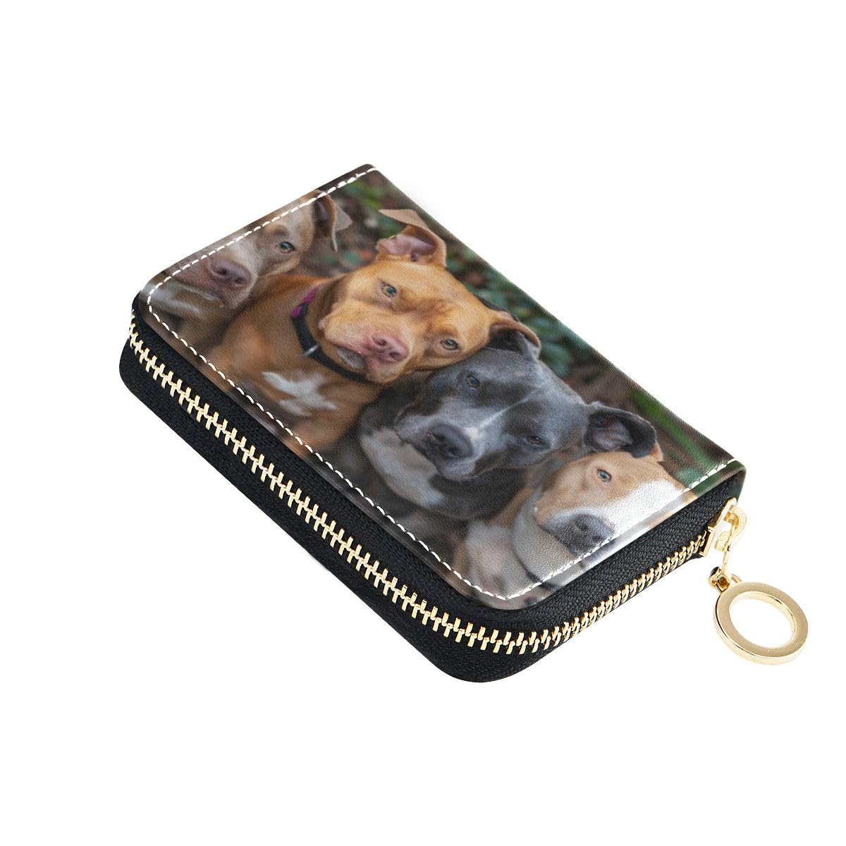Bolaz Credit Card Holder Wallet RFID Blocking Zipper Card Cases Pitbulls Leather Slim Small for Women Men