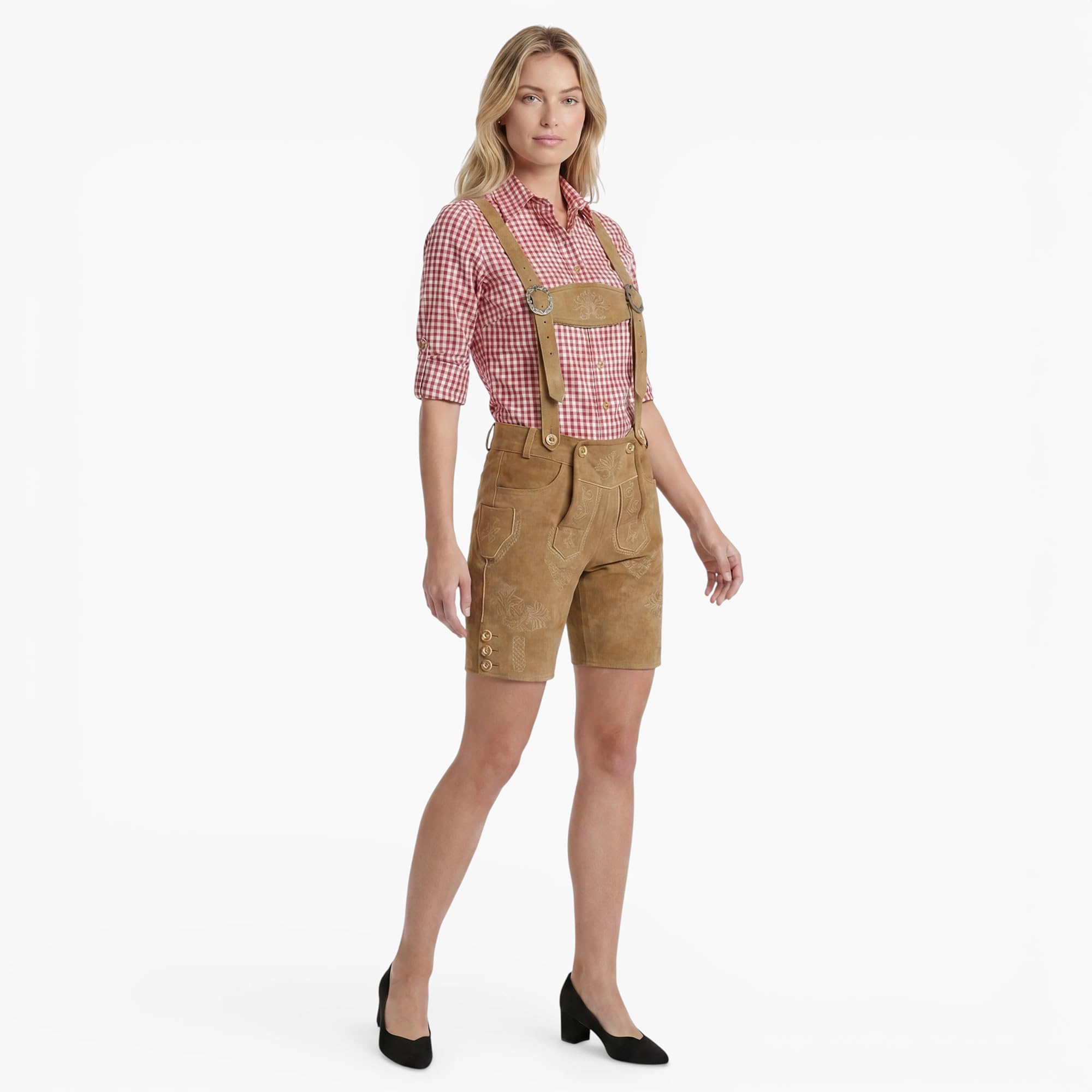 Bohmberg Pantaloni di Pelle bavaresi Donna al Ginocchio con Tasche con Zip