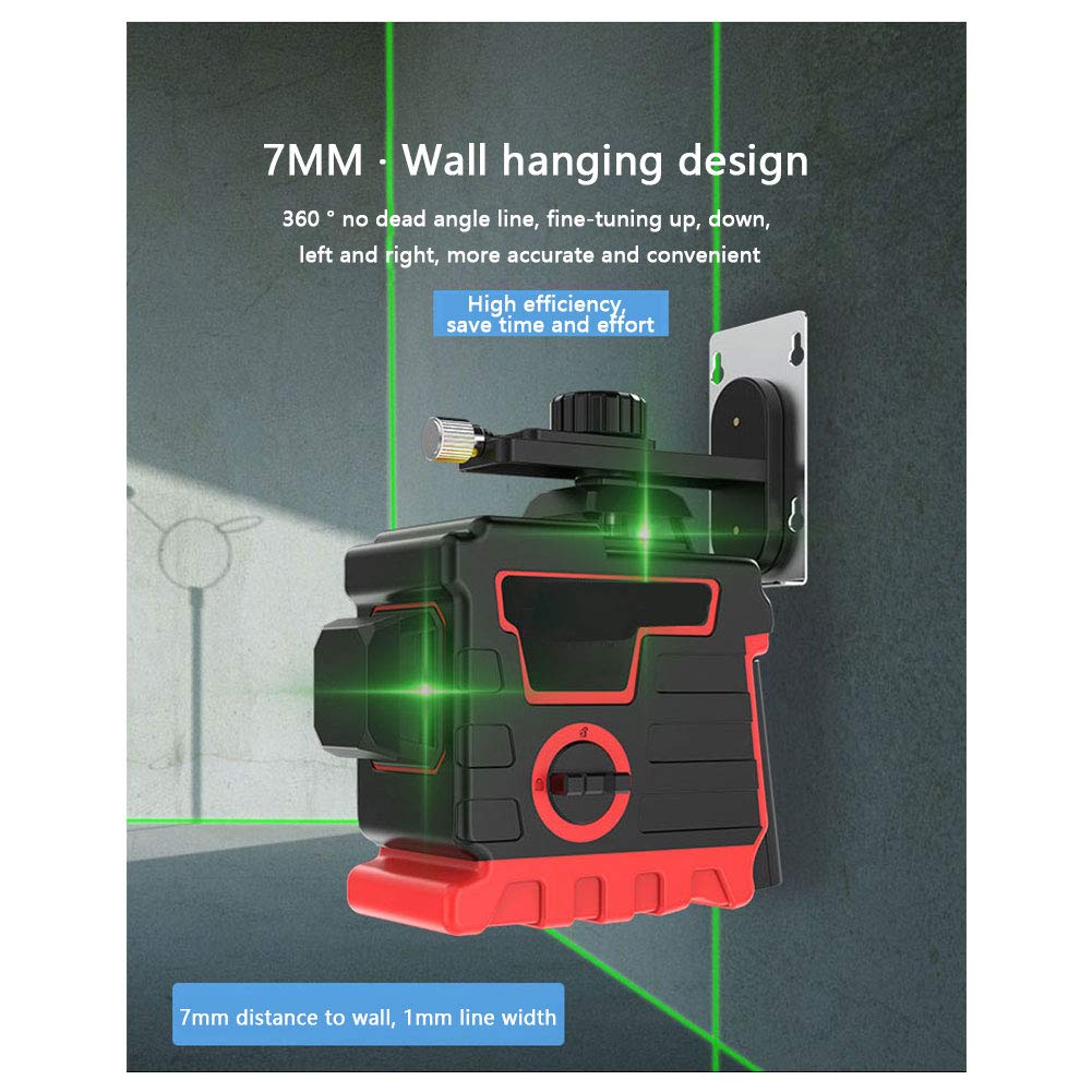 Livella Laser autolivellante, Livella laser 12 linee livella a bolla 3D livella a 360 gradi orizzontale e verticale croce super potente livello laser verde per Esterni da Appendere,C