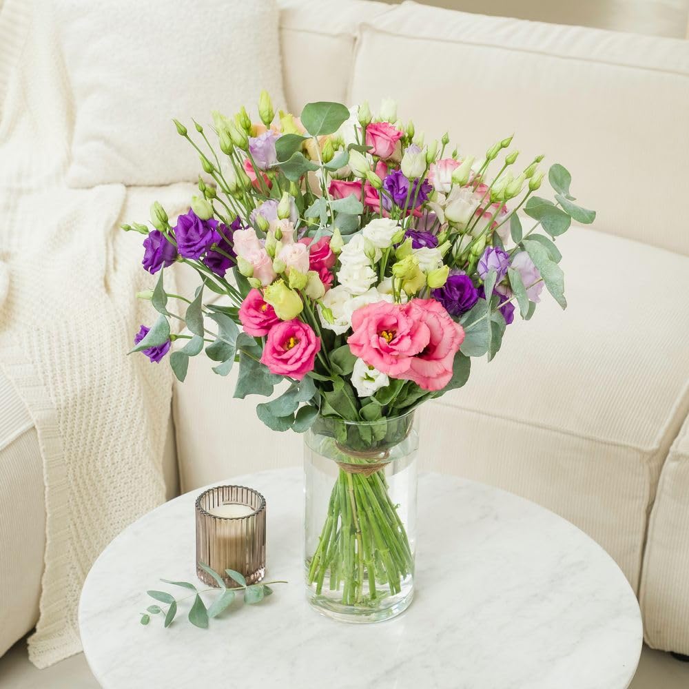 Bouquet de Lisianthus Rose Blanc Violet Fleurs Fraîches Saison Cadeau Anniversaire