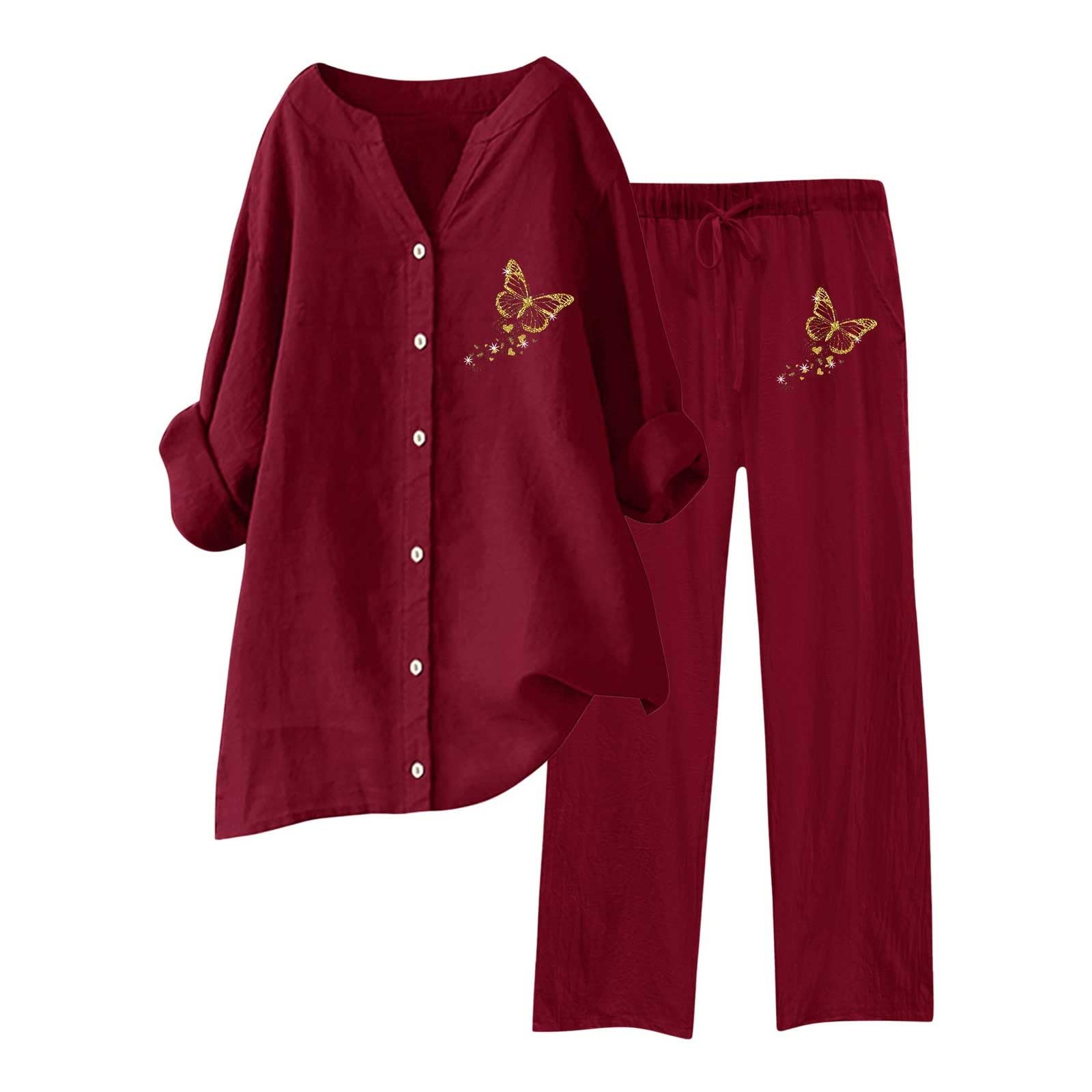 Womens 2 Piece Outfits Wide Leg Blouse Pockets Elastic Pants Sets Casual V Neck Shirt Women Business Pant Suits