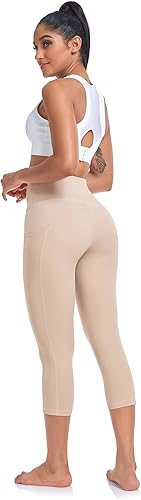 Miniatura 4 de SEEMLY Capri de entrenamiento de cintura alta con bolsillos Pantalones de yoga transpirables Leggings capri atléticos para mujer para control