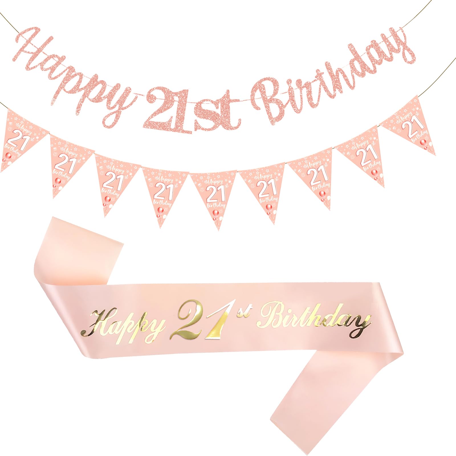 Solivive 21st Birthday Decorations Banner Women Girls, Rose Gold Happy 21st Birthday Decorations for Her Birthdays Banner Party Decorationss (Birthdays 21th)