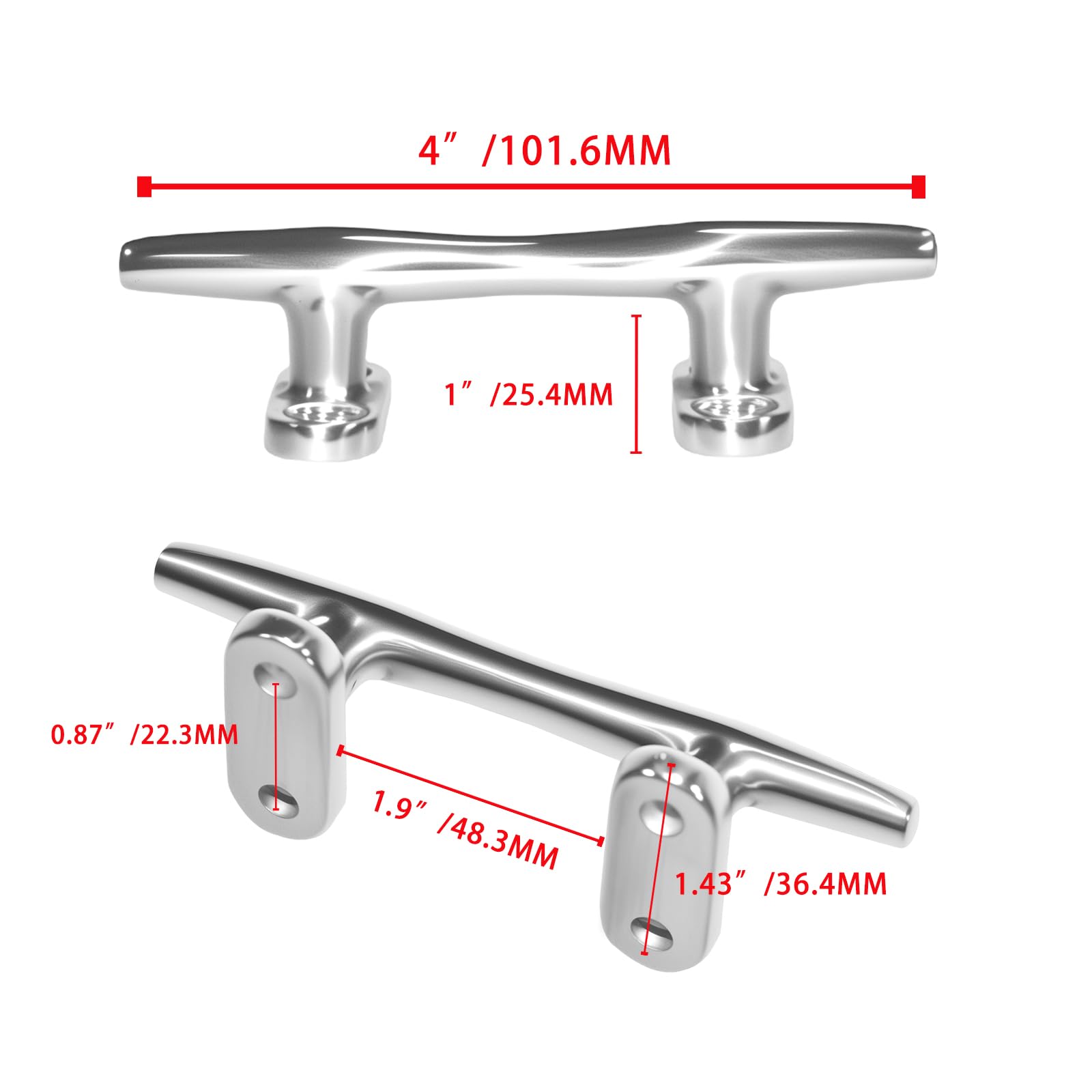 4 Inch 316 Stainless Steel Boat Cleats - Open Base Marine Dock Cleats with Screws, Ideal for Boat Docks, Decks, Kayaks & Marine Applications