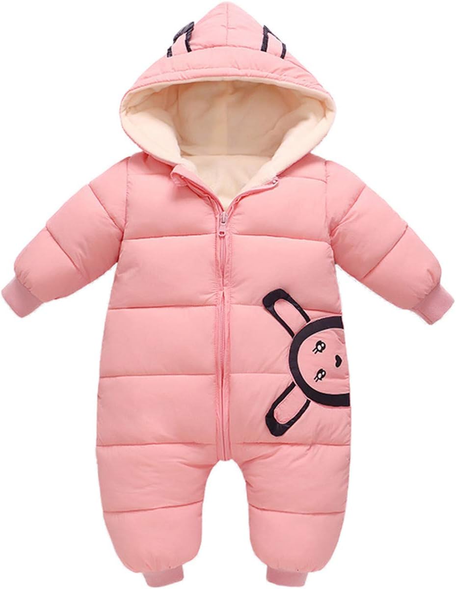 Baby Girls Boys One Piece Winter Hooded Ladybug Print Warm Puffer Onesies Jumpsuit Snowsuit Romper