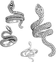 TENGEE 4 Stück Vintage Schlange Offene Ringe,Schlangen Accessoires,Schlange Vintage Accessoires,Schlangenringe für Damen,Vintage Punk Schlangenringe,für Frauen Mädchen und Jungen Geschenke (Silber)