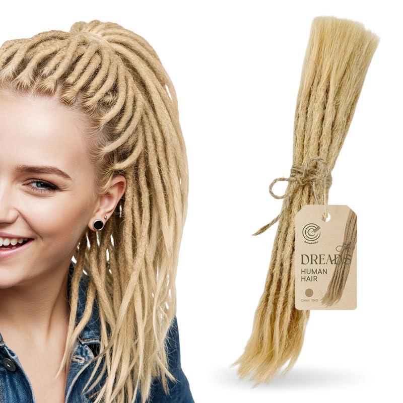 Human Hair Dreadlock Extensions – Handmade Crochet Locs Real Hair Dreads For Every Hairstyle, 10-Strand Bundle Dreads, Natural Looking Shades