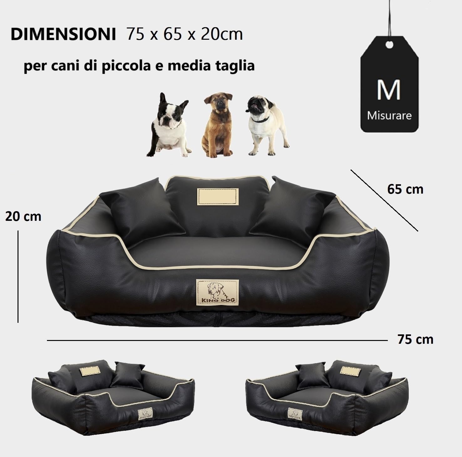 Letto per Cani Medio Taglia M 75x65 cm | Personalizzazione - Nome del Cane | Copertura Rimovibile e Lavabile | Divano per Cani Adatto al Lavaggio | Base antiscivolo | Cuccia Cane Interno Nero