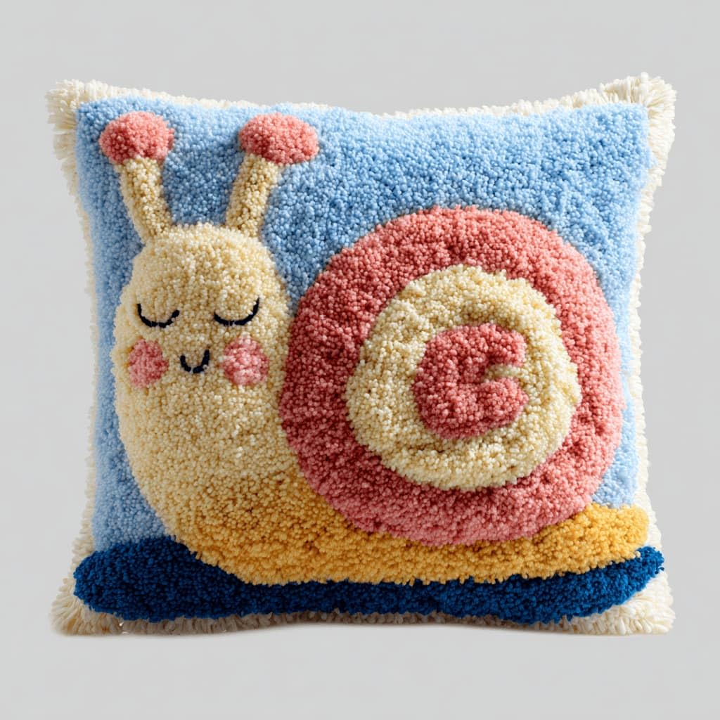 Kitquiver Latch Hook Kits Snails for Adults,Beginners DIY Latch Hook Cushion Kits and Latch Rug Kits Cross-Stitch Embroidery Cushion Cover for Home Sofa Decoration 17X17 in