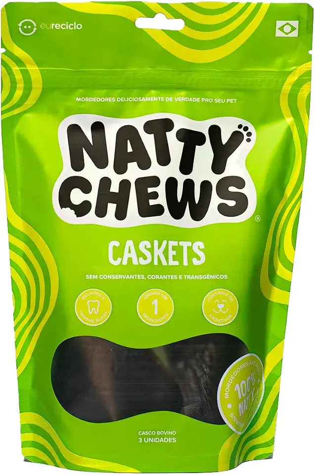 Casco Bovino Natural Para Cães Natty Chews Caskets - 3 Unidades
