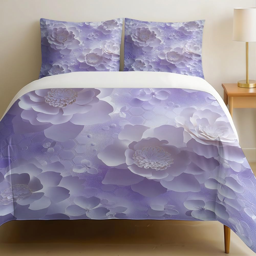 Housse de couette 220x240 anti-plis en microfibre violette pour lit ado sans repassage