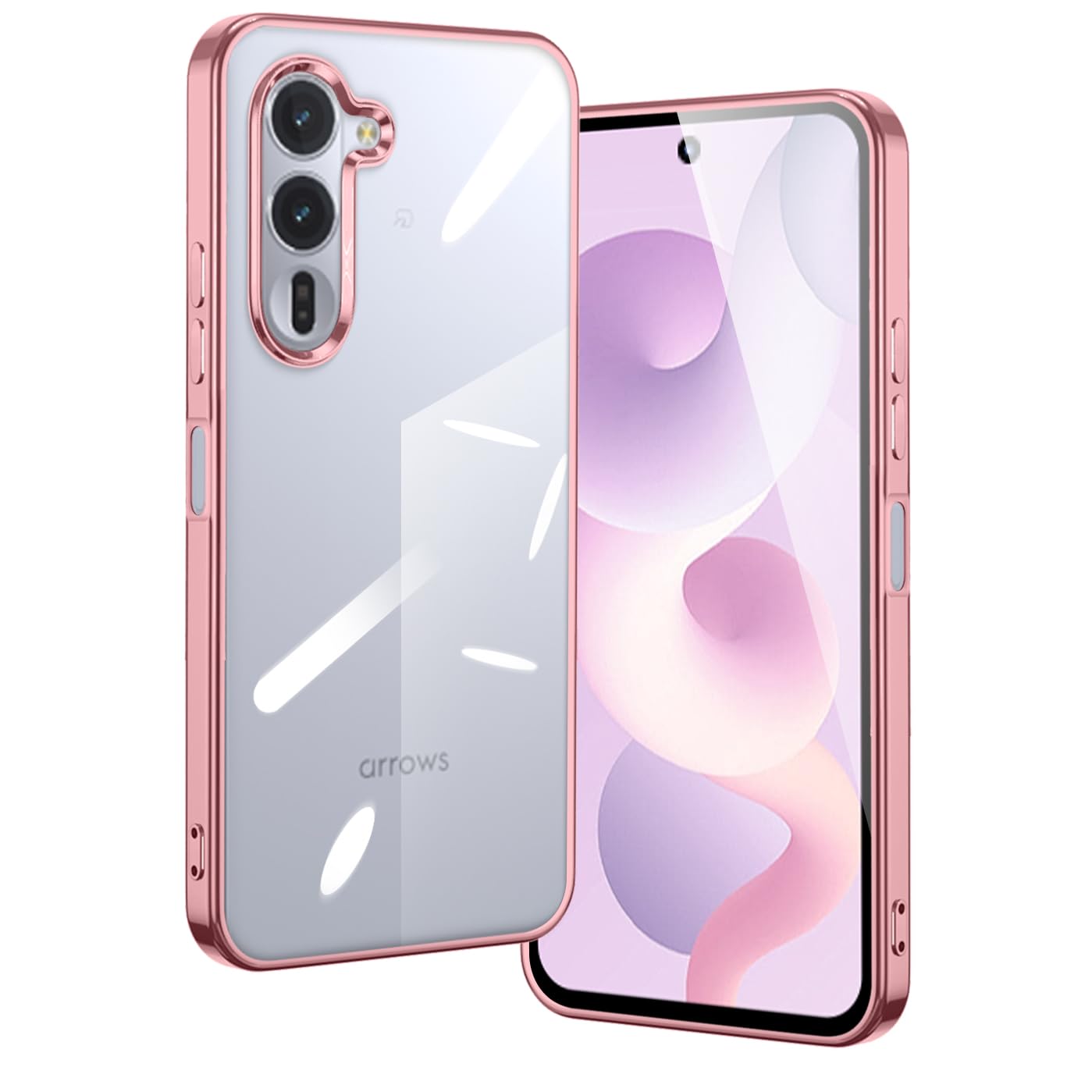 arrows Alpha F-51F ケース クリア カバー スマホケース カバー 耐衝撃 可愛い 透明 ソフト ワイヤレス充電対応 カメラ保護 黄変なし 米軍MIL規格取得 ストラップホール付き(ローズゴールド)