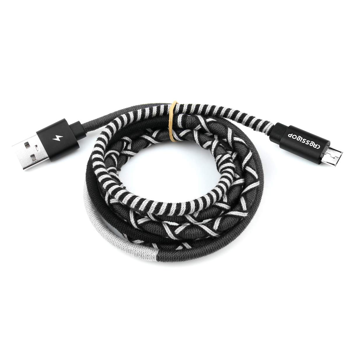 Crossloop PowerPro Designer USB A to Micro USB Charging Cable, 1 Meter (Black & Grey)