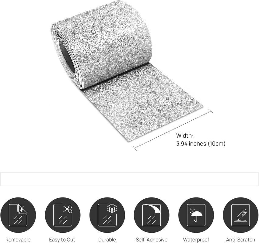 Image of Silver Glitter Wallpaper Border Silver Glitter Wallpaper Stick and Peel Self Adhesive Removable Sparkle Wall Border Silver Contact Paper for Girls Bedroom Dressers 6x300 Inch