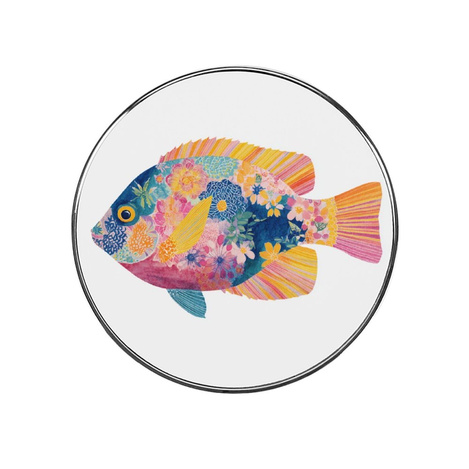 Preppy Trendy Fish Floral Pattern Fridge Magnets DIY Art Round Magnetic Refrigerator Sticker for Home Kitchen Car Garage Decor