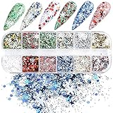 CHANGAR Christmas Nail Art Glitters Colorful Xmas Nail Sequins Holographic Snowflakes Xmas Tree Sant