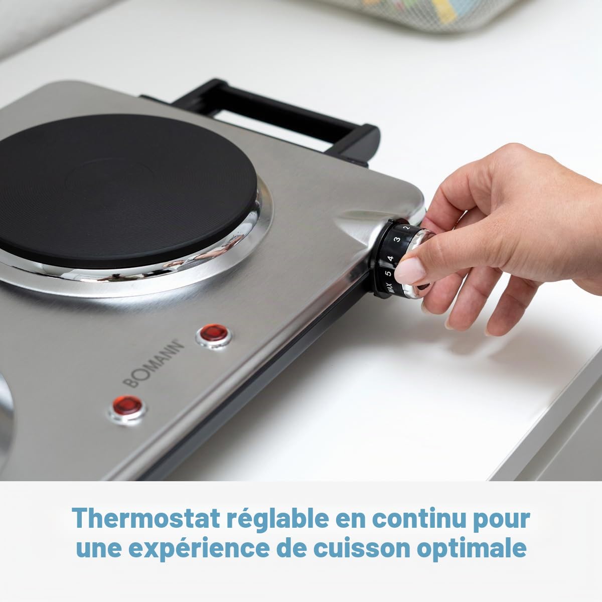 Bomann Double Plaque de Cuisson 2500 W DKP 5033 ECB, Blanc | 2 brûleurs, thermostat réglable, finition résistante à la chaleur, facile à nettoyer, compact