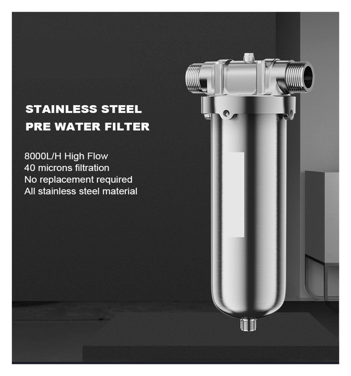 Filtre Osmose Inverse, Wholehouse Pré filtre à eau, coque SUS304 filtrant la rouille des sédiments for protéger l'eau domestique 8000L/H, assez for le café