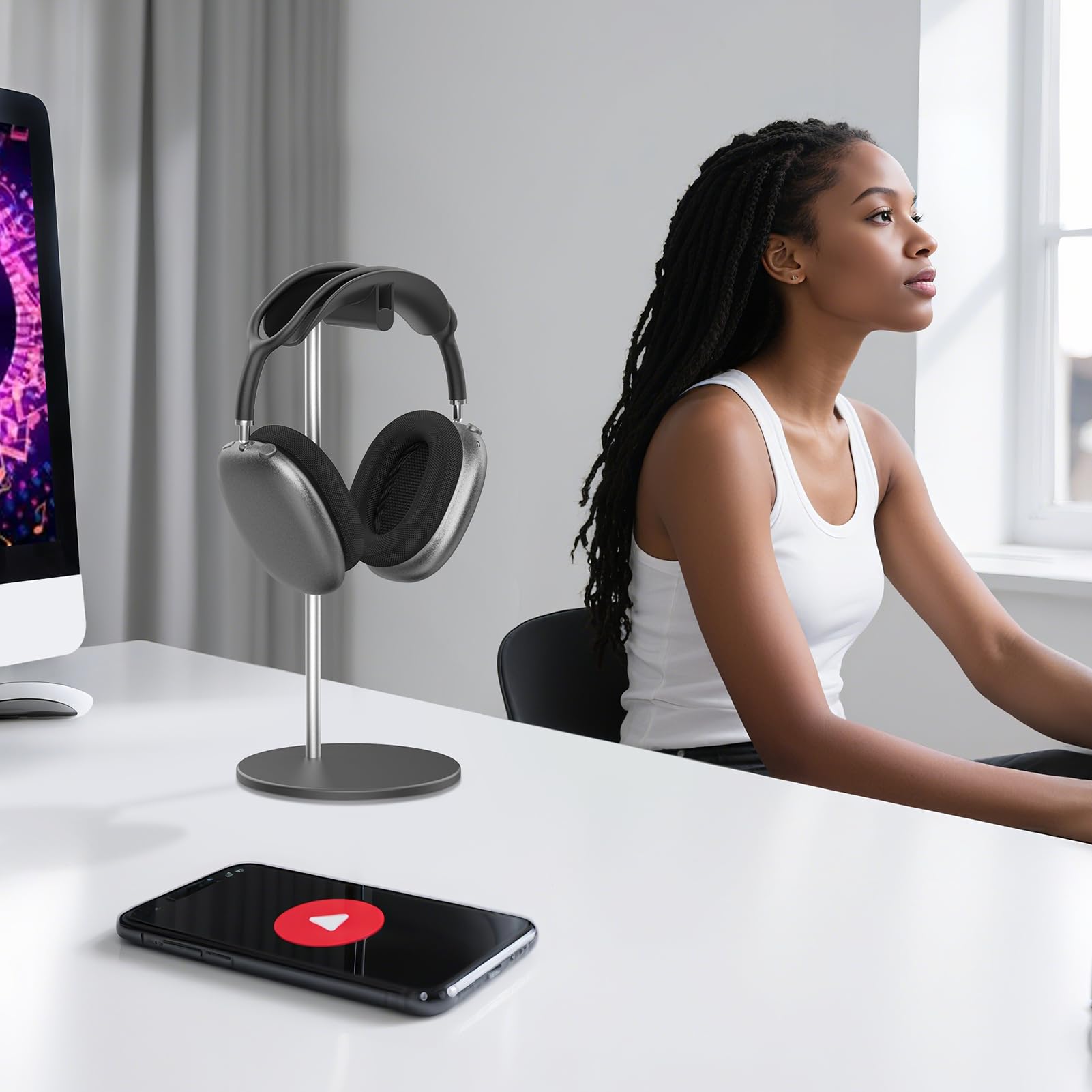 Soporte para Auriculares, Soporte de Cascos de Mesa con Base de Aluminio, Compatible con AirPods MAX, Beats, Bose, B&O, Sony, Sennheiser, Gaming (Negro)