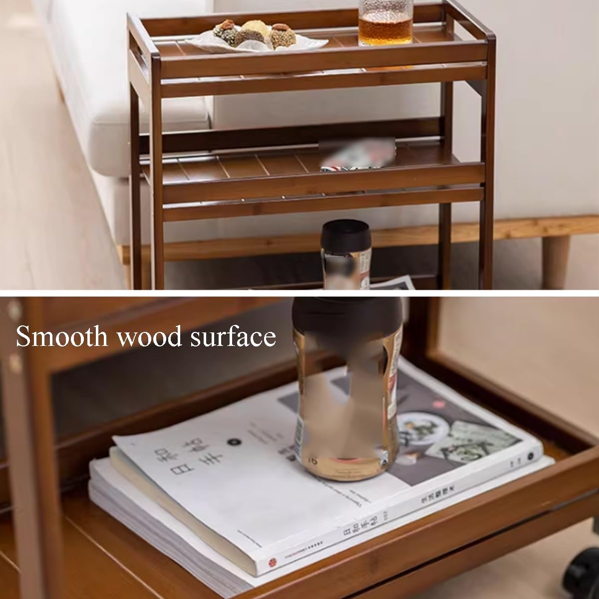Carrito de cocina con ruedas de 3 niveles, carrito delgado que ahorra espacio con asa, organizador de estantería de madera para espacios pequeños, 81 cm