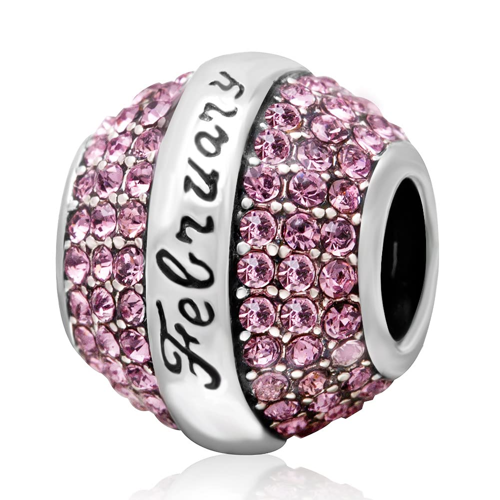 GLOWDASJan-Dec Birthstone Charms fit European Bracelet Necklace, 925 Sterling Silver Pave CZ Birthday Stone Beads with 12 Months, Birth Stones Gifts for Mum/Sister/Grandma/Christmas