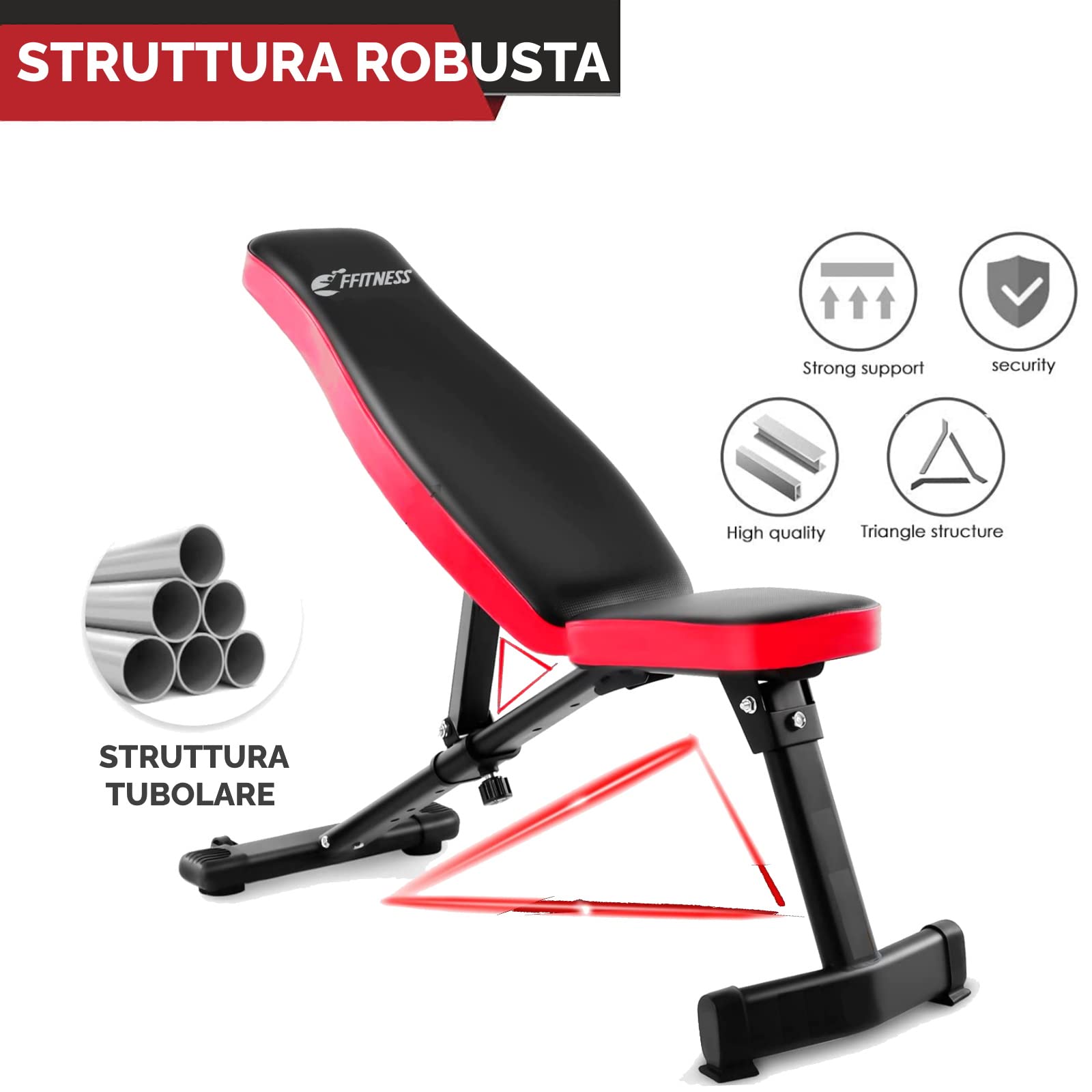 FFitness Panca Pesi Pieghevole e Reclinabile: Panca Addominali Multifunzione Regolabile a 7 Posizioni per Palestra - Schienale Piana Reclinabile Salvaspazio per Allenamento Addominali