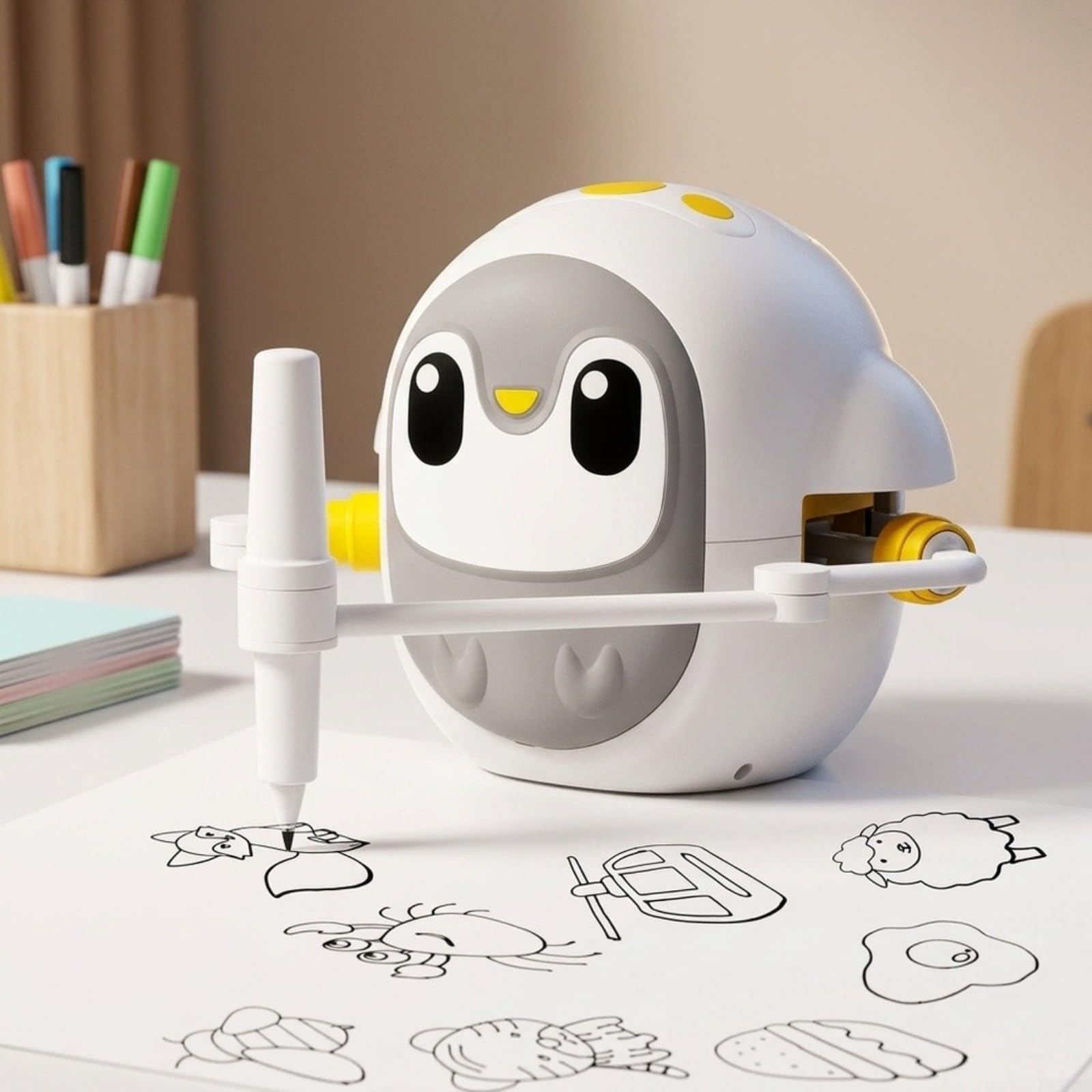 Robot de dibujo interactivo para niños, 200 tarjetas y bolígrafos | Robot de aprendizaje controlado por voz, juguete interactivo para colorear para niños, STEM juguete tecnología e ingeniería