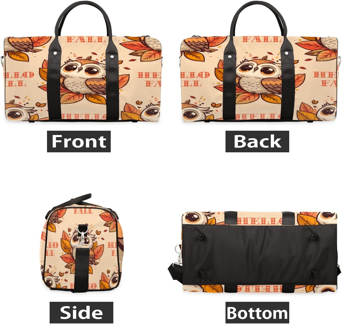 Hello Fall Owls Travel Duffel Bag for Women Men Large Capacity Overnight Weekender Bags for Lightweight Waterproof Sport Gym Bag for Workout Yoga Swim