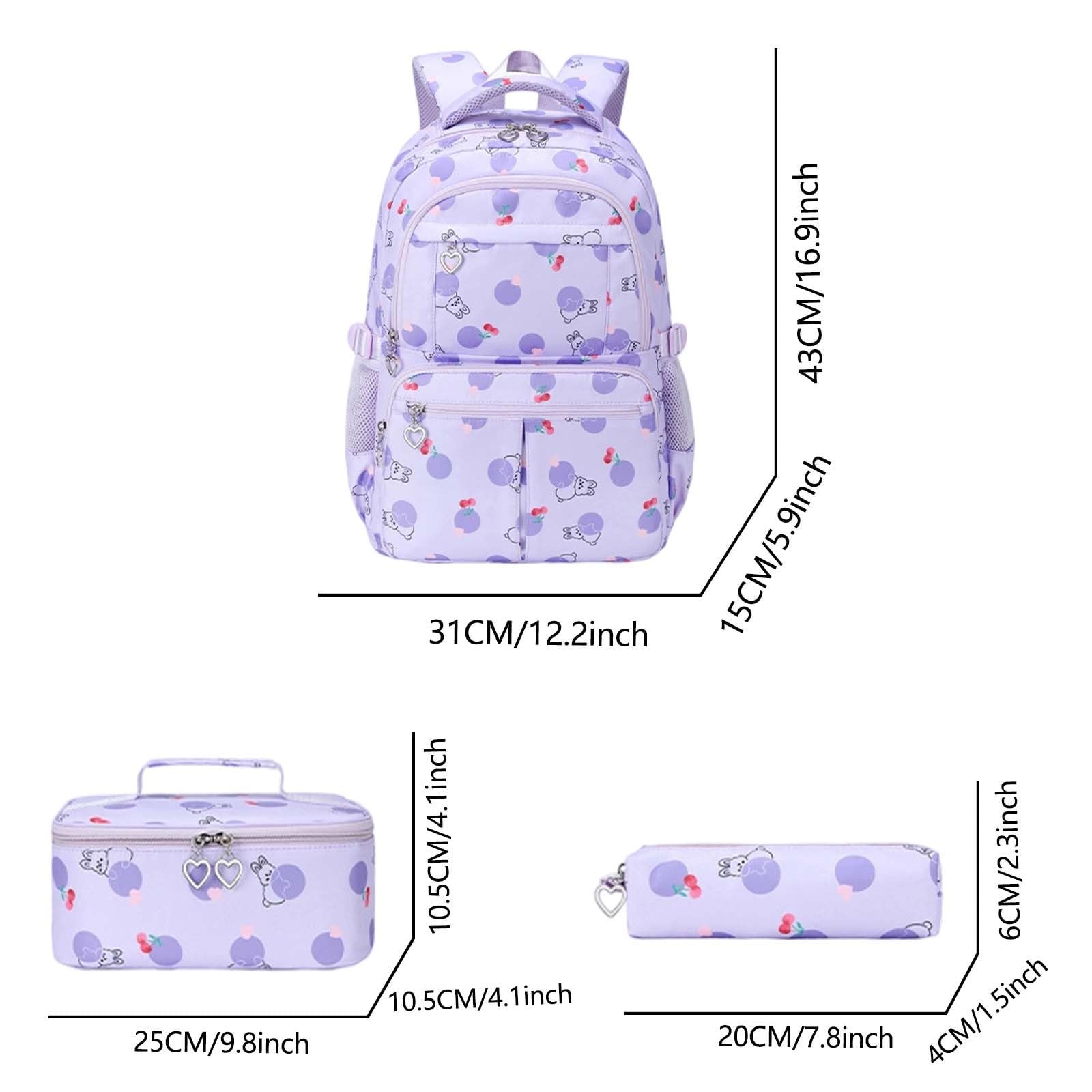 Juego de mochila escolar grande para niños con bolsa de almuerzo, estuche para lápices, 3 piezas, bonita mochila de conejo para niños, cómoda y duradera para estudiantes, rosa claro, Talla única