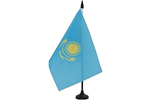 Kazakhstan Table Flag 5 x 8 Inches - Desk Flag Black Stick and Base