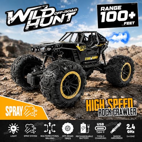 Image of Zest 4 Toyz Remote Control Car Toy for Kids | Mist Spray Effect Rock Crawler Monster Truck Drift RC Car | 100+ft Range 2.4GHz Remote | Rechargeable | Type-C USB | 2WD Off-Road Climbing Racing Car